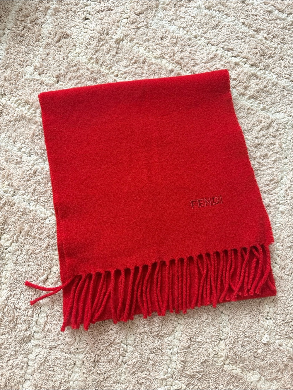 Fendi Red Wool Fringe Scarf